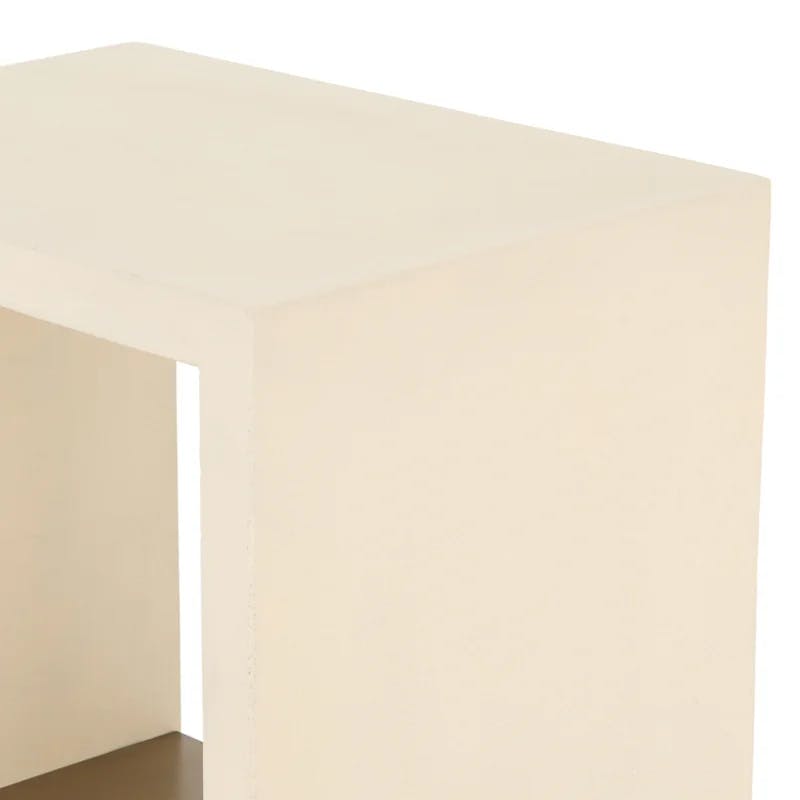 Elegant Cream Stone and Metal Rectangular End Table