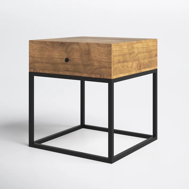Brixton Industrial Mango Wood & Iron Rectangular End Table with Storage