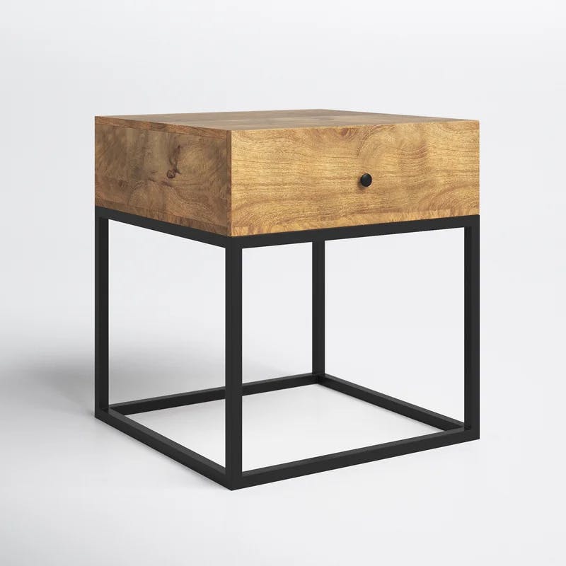 Brixton Industrial Mango Wood & Iron Rectangular End Table with Storage