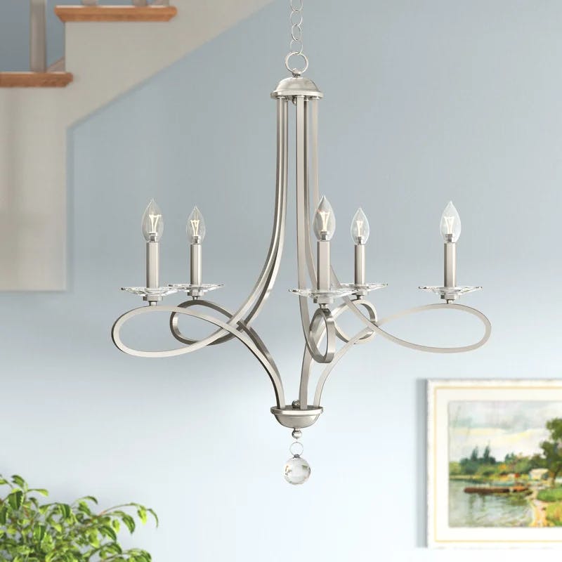 Elegant Marilyn Brushed Nickel 5-Light Chandelier with Clear Crystals