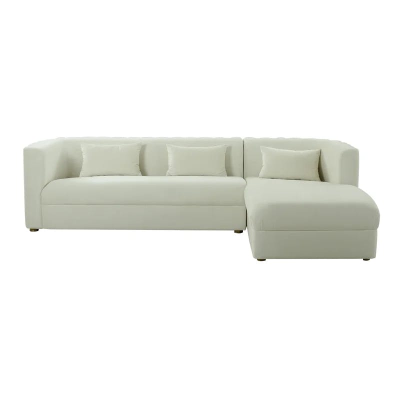 Callie Cream Velvet Curved Sectional Sofa with Scalloped Tufted Back