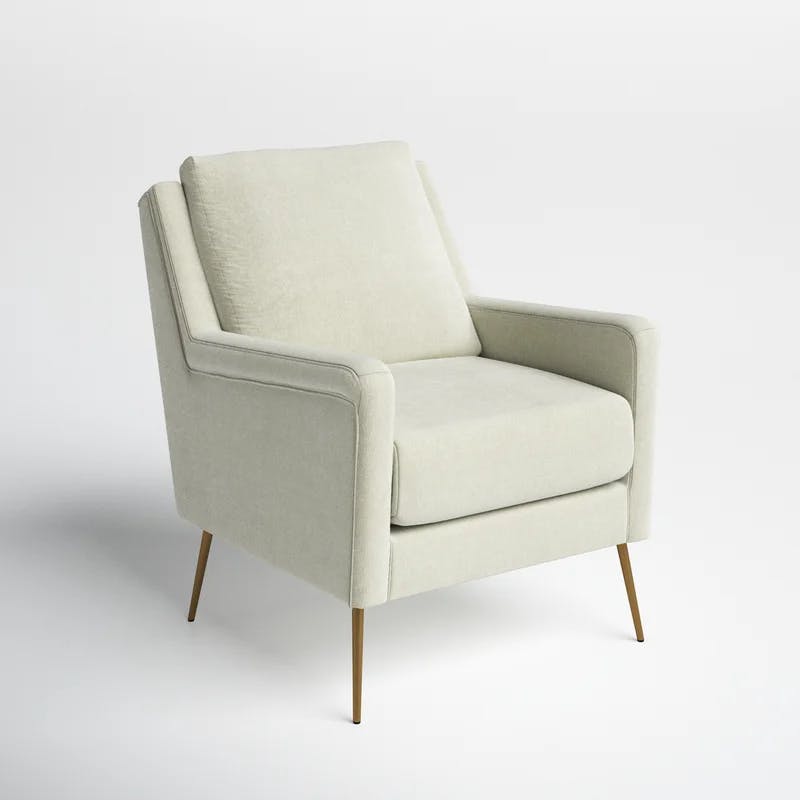 Mid-Century Modern Cream Accent Chair with Gold Legs