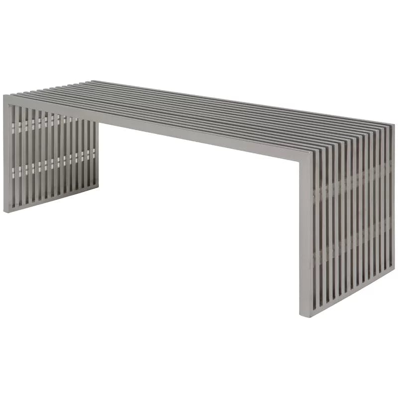 Sleek Silver Contemporary Amici Metal Bench, 47.25" W