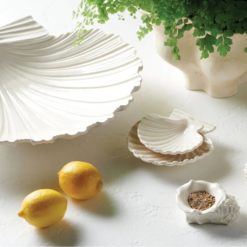 Coastal Earthenware Ceramic Scallop Shell Serving Platter
