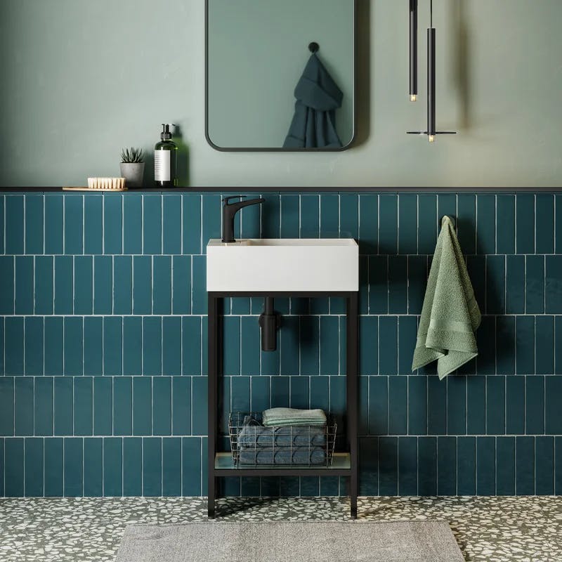 Pierre Matte Black 19.5" Freestanding Metal Frame Bathroom Vanity with Glass Shelf