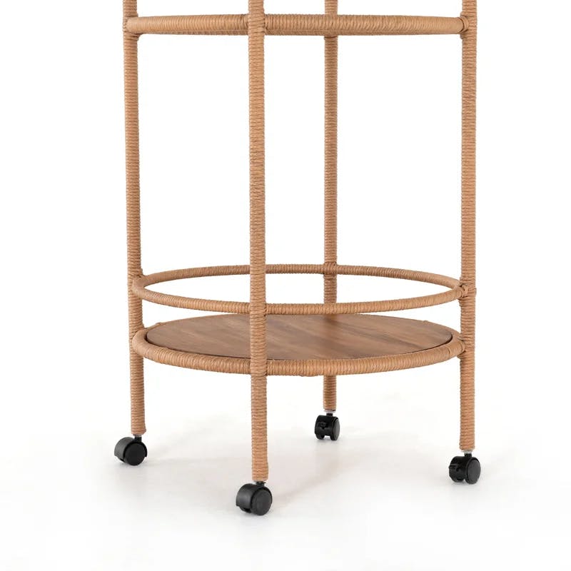 Modern Teak Wood Bar Cart with Wine Rack and Storage