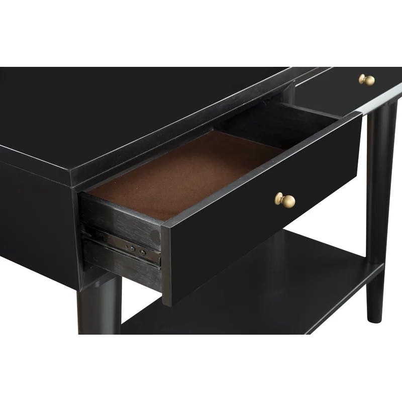 Transitional Mid-Century Black Mahogany Console Table with Storage