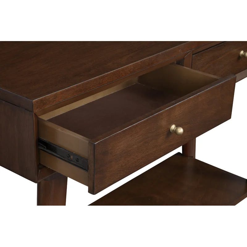 Flynn Mid-Century Walnut Console Table with Flared Legs and Storage