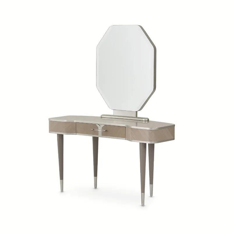 Lanterna Silver Mist Contemporary Vanity & Mirror Set, 54.5"W