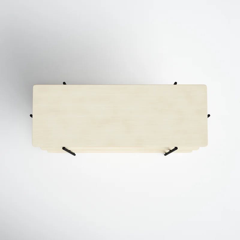 Beige Wood and Black Metal 2-Shelf Console Table