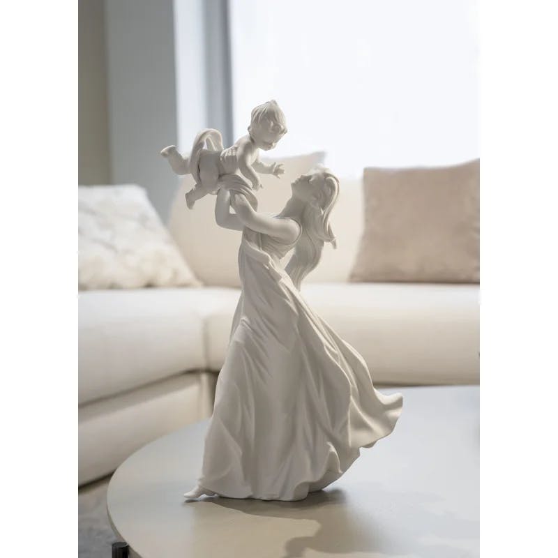 Elegante Crystal Maternal Embrace Statue, Matte White