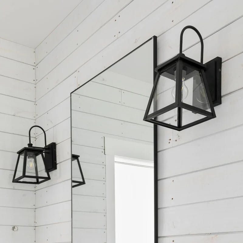 Belmore Modern Industrial Black Outdoor Wall Lantern with Clear Glass