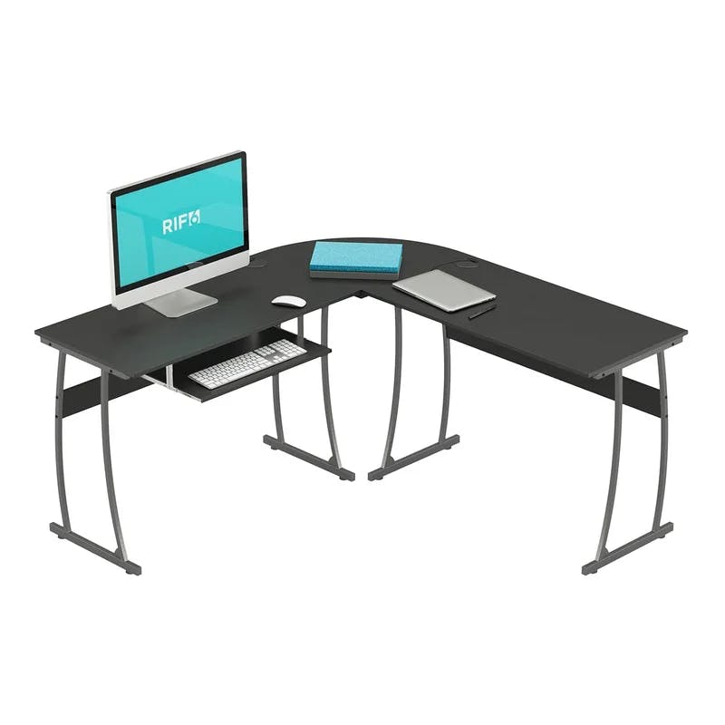 Sleek Black L-Shaped Adjustable Computer Desk with Keyboard Tray