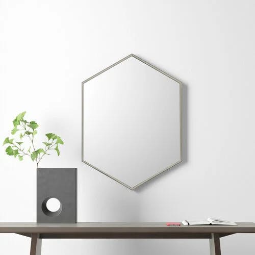 Modern Hexagon Full-Length Wall Mirror in Warm Silver