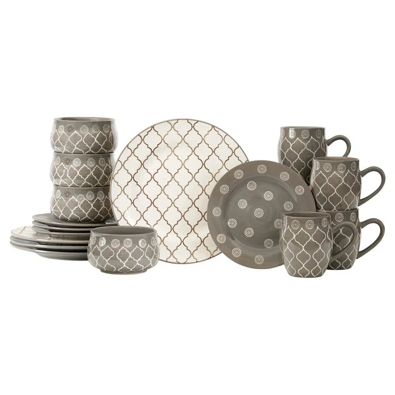 Moroccan Grey 16-Piece Ceramic Dinnerware Set for 4