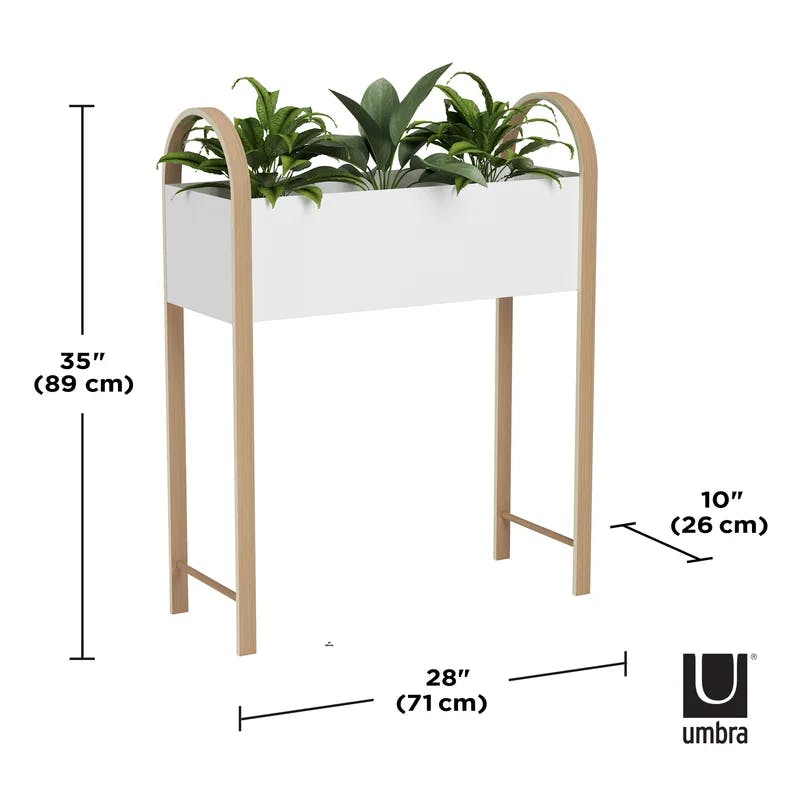 Bellwood Elevated White Metal Planter with Wooden Legs