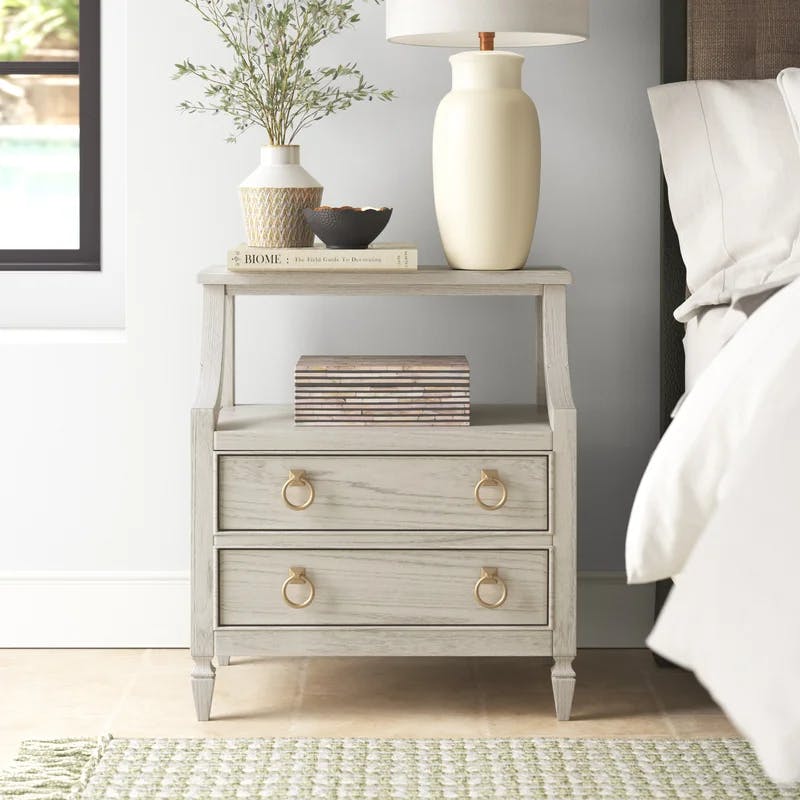 Porterfield White Transitional 2-Drawer Nightstand with Brass Accents