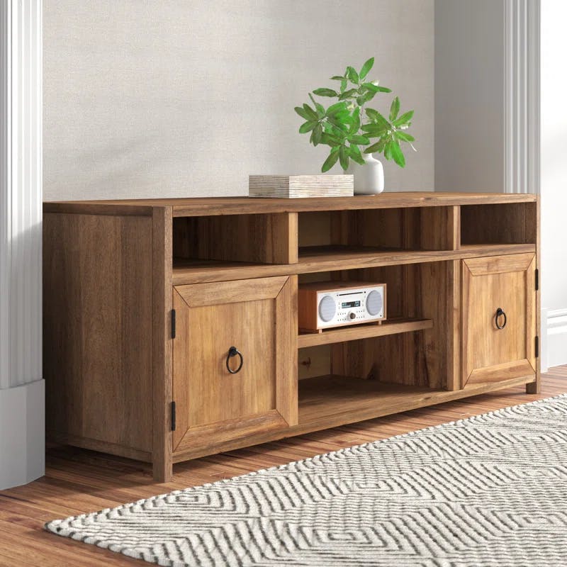 Elin Natural Wood 65'' Media Console with Adjustable Shelves