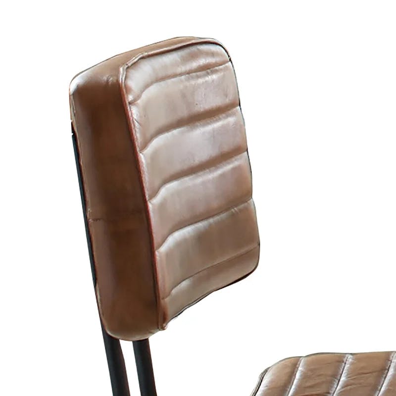 Camel Genuine Leather Upholstered High Side Chair with Metal Legs