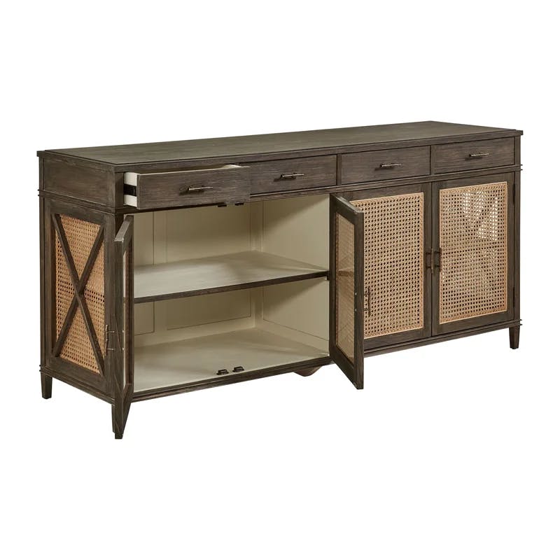 Cambridge 78'' Charcoal Gray Solid Wood Sideboard with Rustic Cane Doors