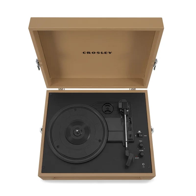 Voyager Vintage Tan Portable Turntable with Bluetooth & Built-in Speakers