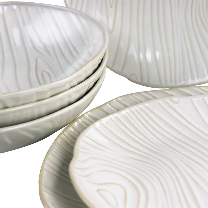Elegant Off-White Ceramic Dinnerware Set, Service for 4