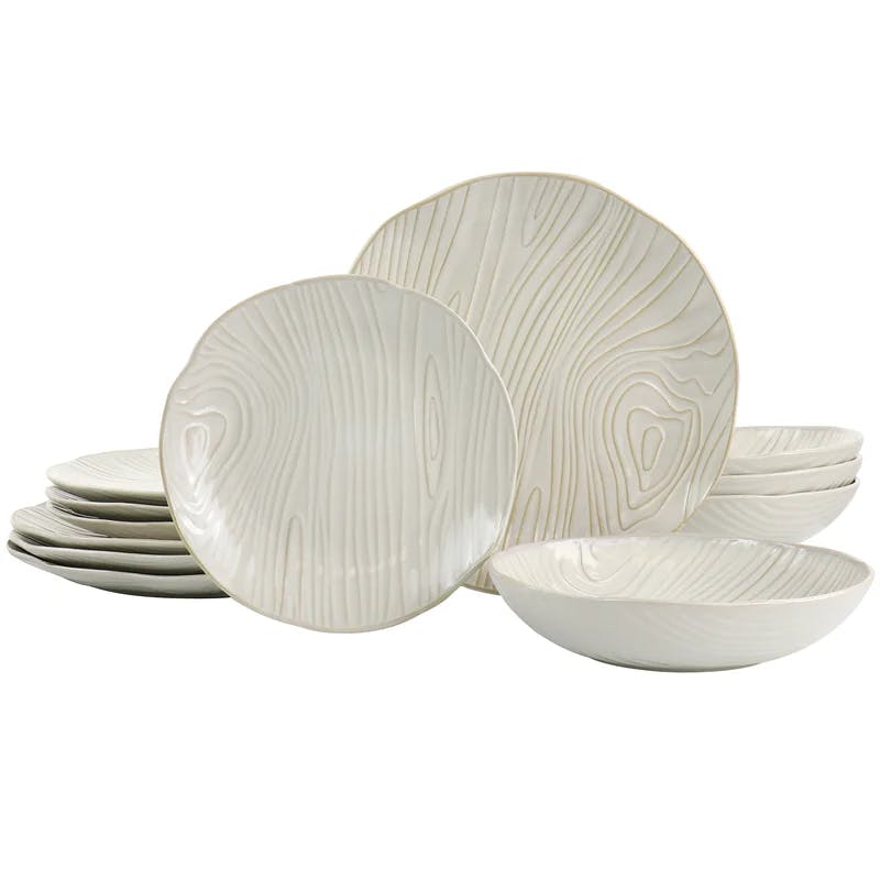 Elegant Off-White Ceramic Dinnerware Set, Service for 4
