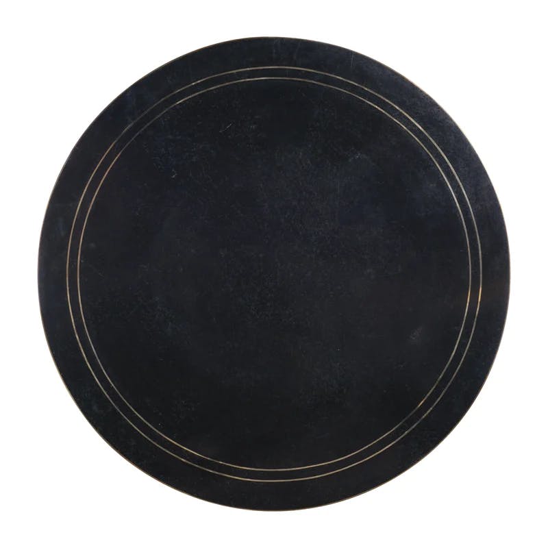 Elegant Round Lion Pedestal Dining Table with Black Wax Stone Top