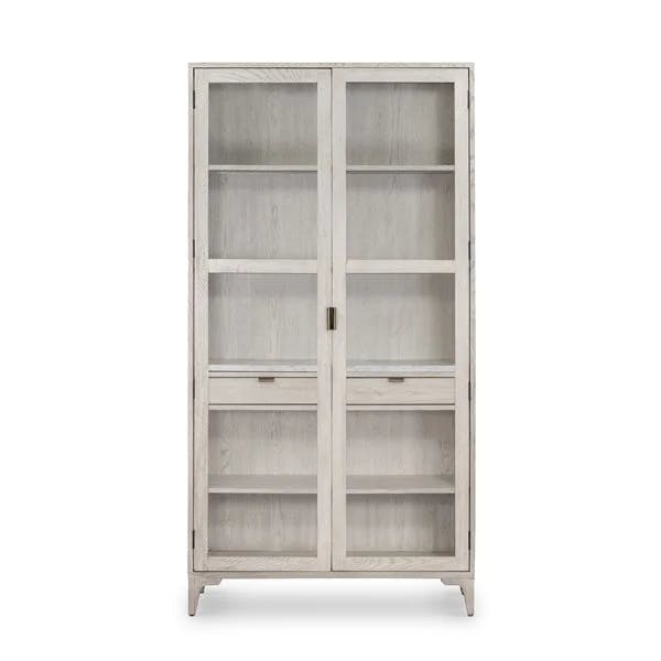 Modern Gray 40" Wide 2-Drawer Marble-Top Curio Cabinet