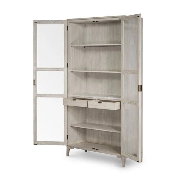 Modern Gray 40" Wide 2-Drawer Marble-Top Curio Cabinet