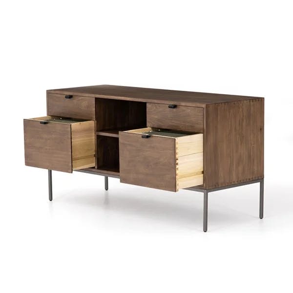 Auburn Poplar Contemporary Home Office Desk with 4 Drawers