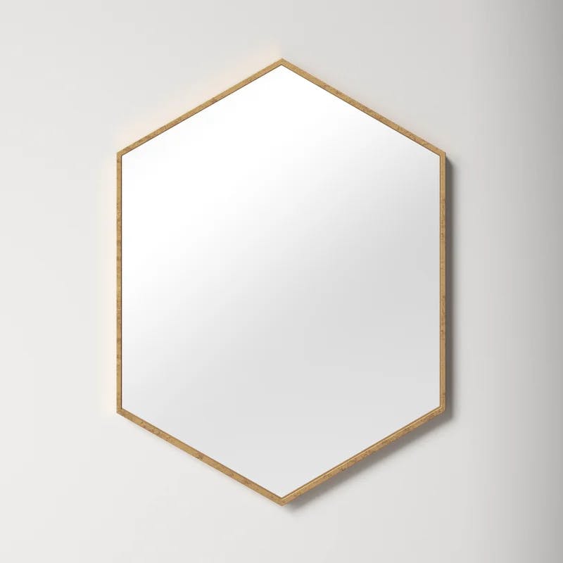 Antique Gold Hexagon 31" Metal Wall Mirror