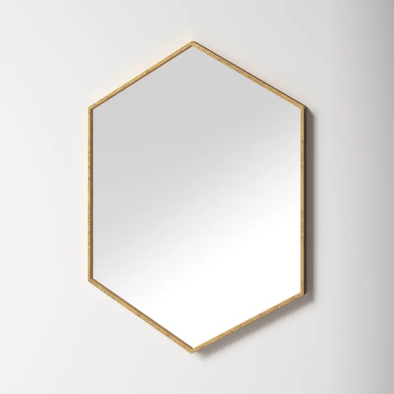 Antique Gold Hexagon 31" Metal Wall Mirror