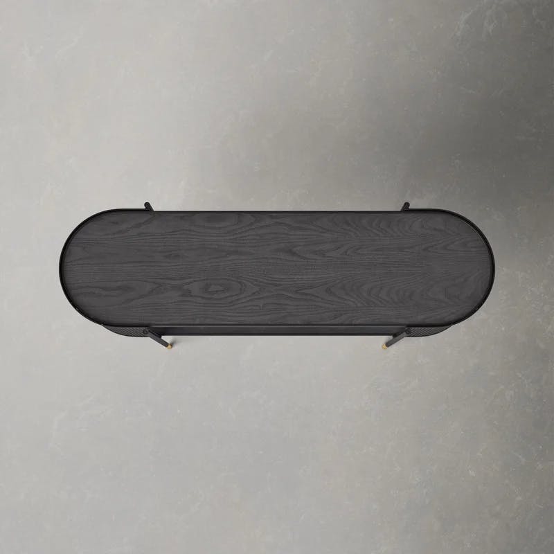 Elegant Black Metal Console Table with Storage Shelf