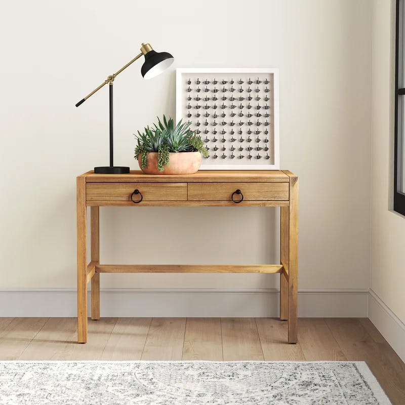 Elin 116'' Natural Wood Writing Desk with Drawers