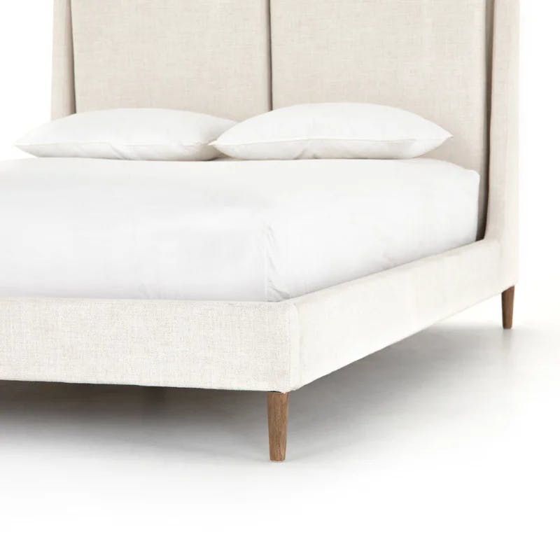 Dover Crescent Queen Bed with Distressed Natural Linen Upholstery