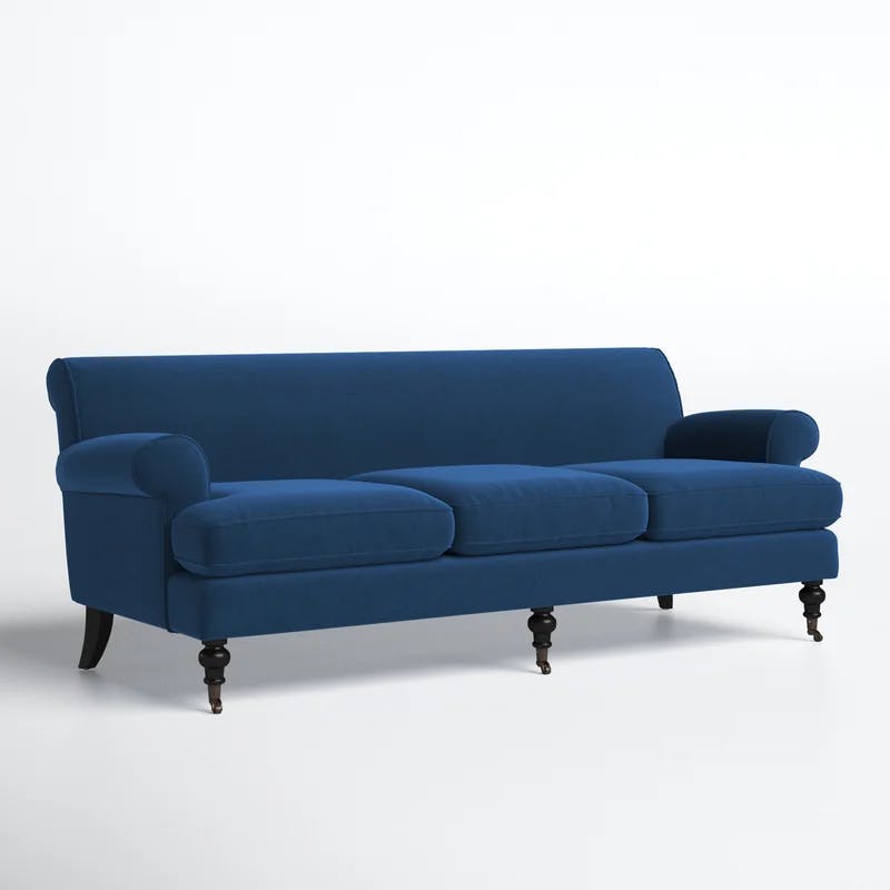 Alana Navy Blue Velvet Lawson Sofa with Removable Cushions