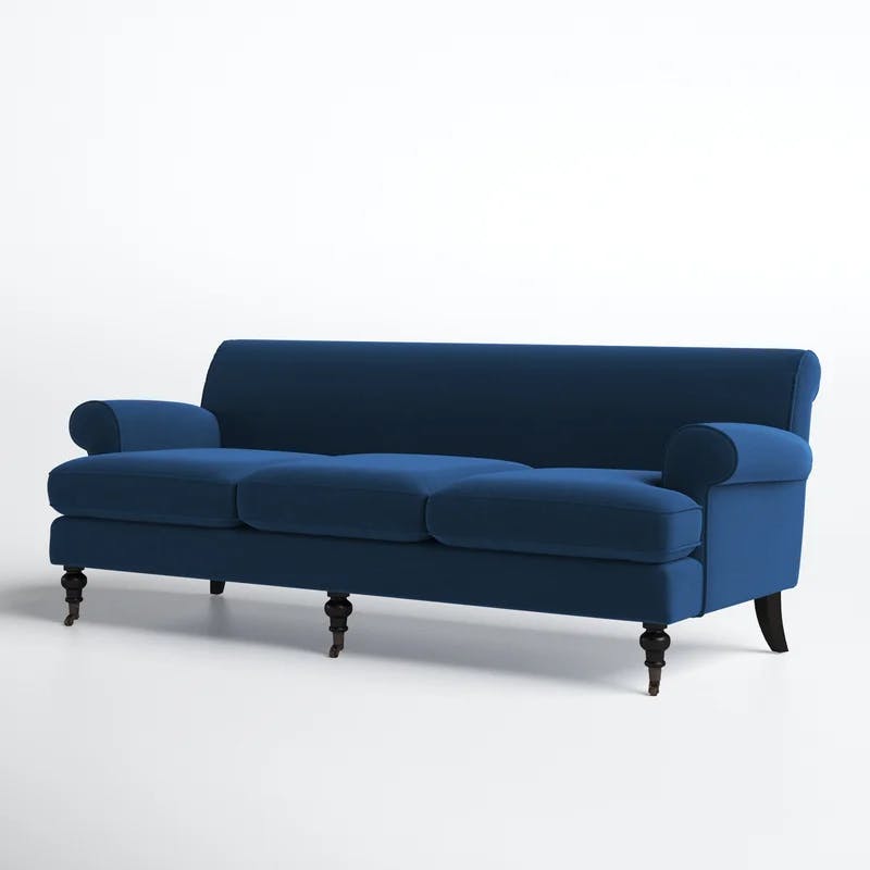 Alana Navy Blue Velvet Lawson Sofa with Removable Cushions