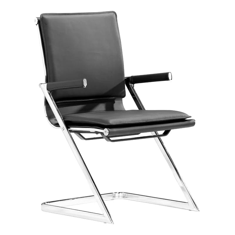 Contemporary Black Leather Arm Chair with Chromed Steel Frame