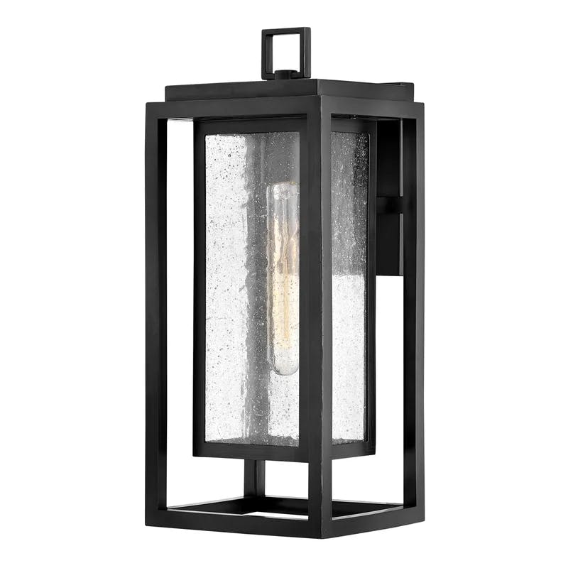 Seaside Lodge Black Outdoor Wall Lantern with Clear Seedy Glass