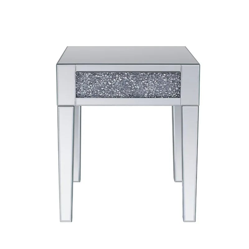 Elysian 20" Square Mirrored Wood End Table with Faux Diamond Accents