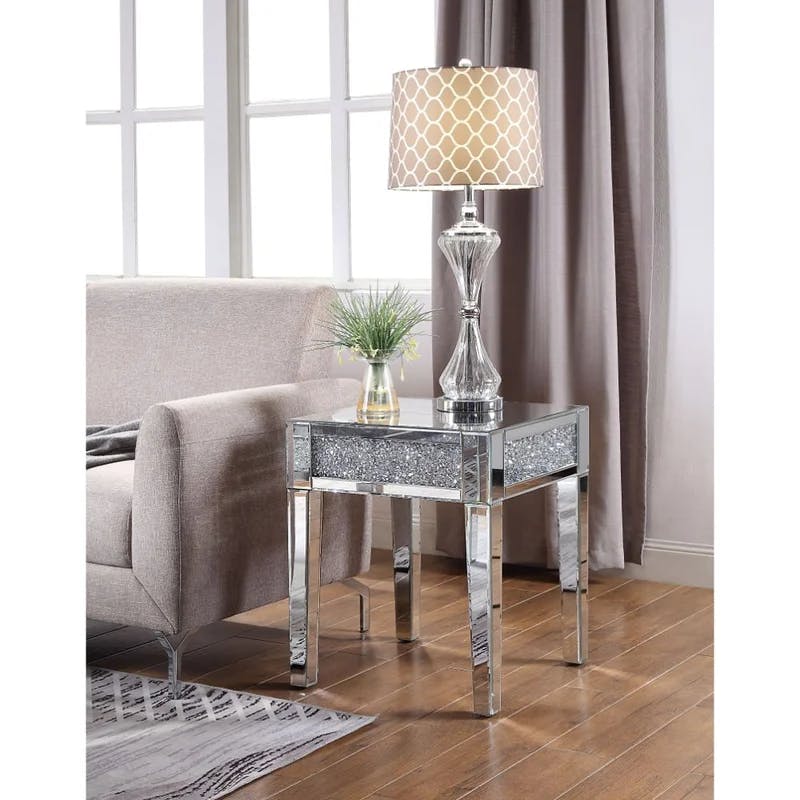 Elysian 20" Square Mirrored Wood End Table with Faux Diamond Accents