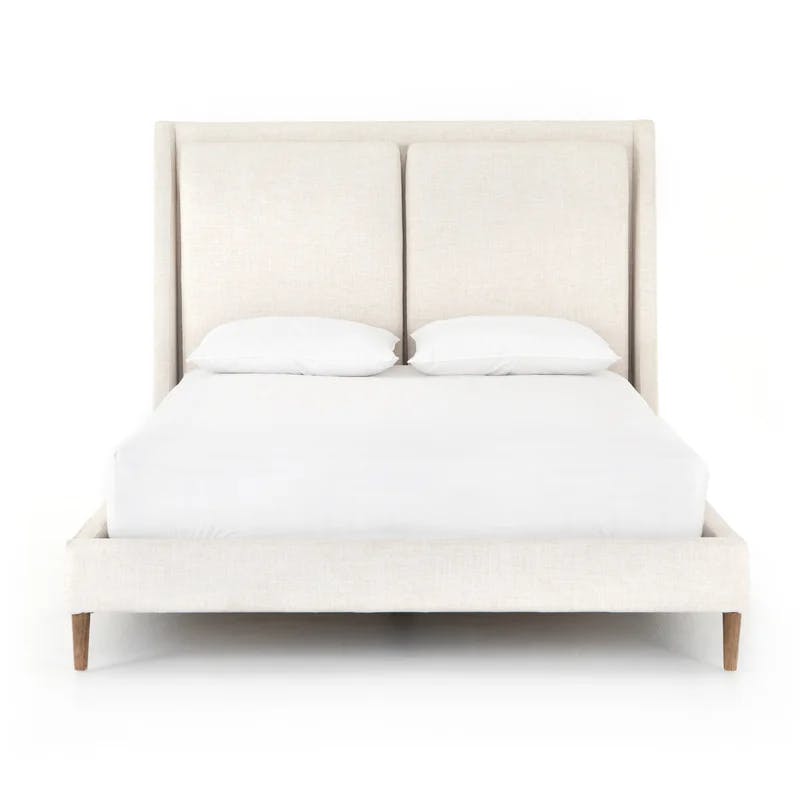Dover Crescent Queen Bed with Distressed Natural Linen Upholstery