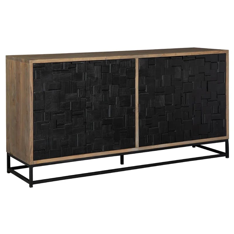 Transitional Parquet Corner Entertainment Center in Black and Brown