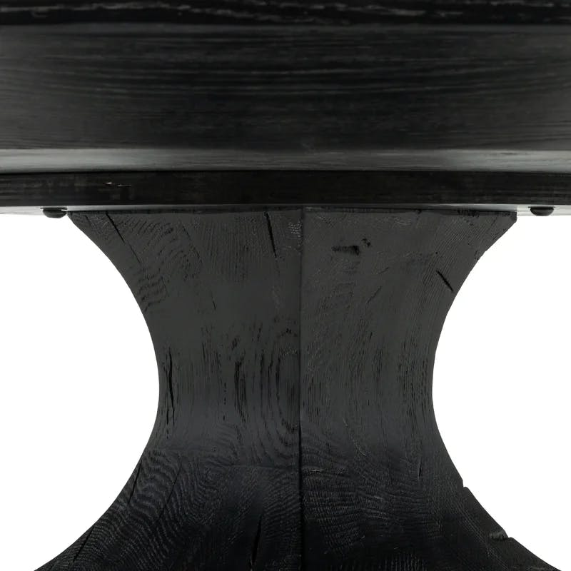 Contemporary Black Oak and Marble Round Dining Table, 53"