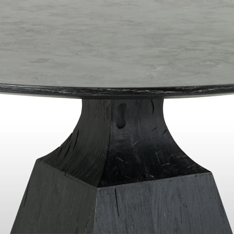 Contemporary Black Oak and Marble Round Dining Table, 53"