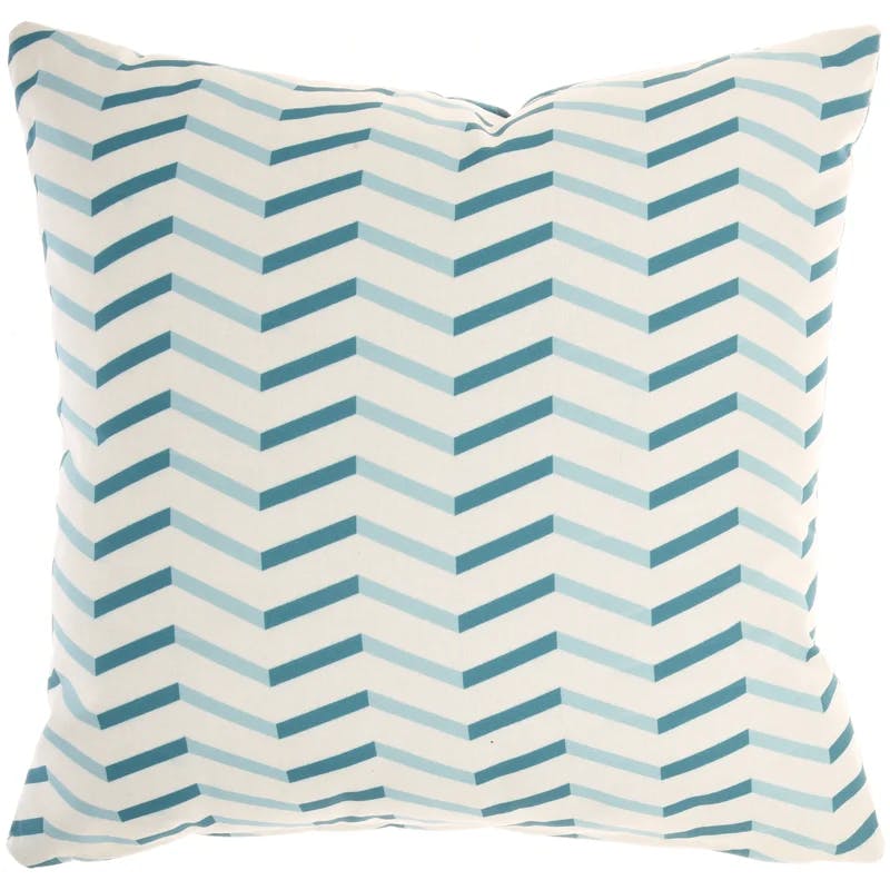 Turquoise Embroidered Square Throw Pillow with Reversible Patterns