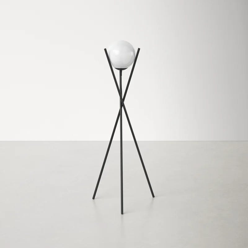 Salvezinas Adjustable Black Tripod Floor Lamp with White Glass Sphere