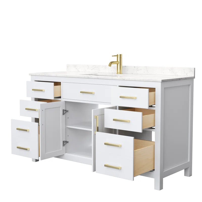 Beckett 60" White Freestanding Single Bathroom Vanity with Brushed Gold Accents