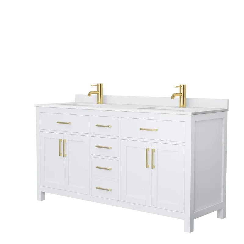Beckett Freestanding 66'' White Double Vanity with Marble Top and Gold Accents